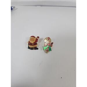 2 Vintage Christmas Label Pins Santa And Candy Cane